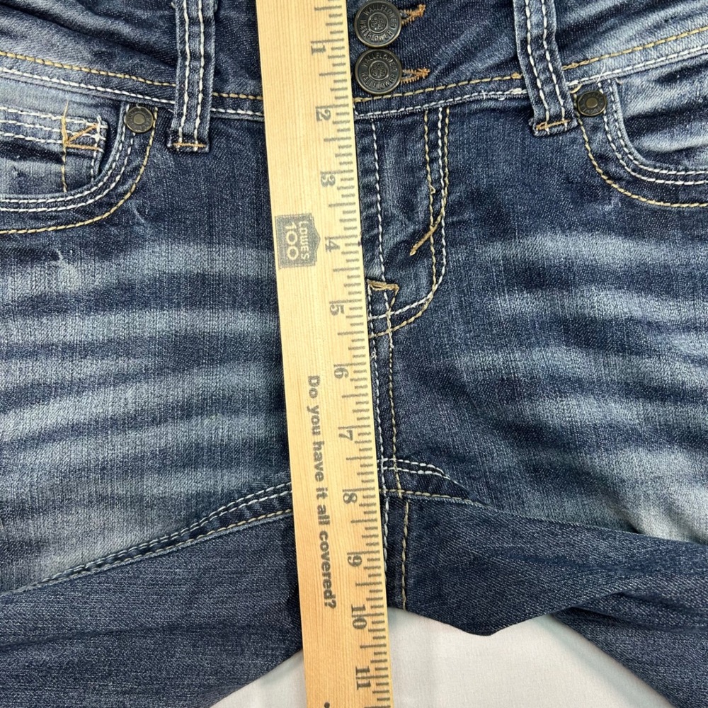 WallFlower Skinny Jeans Womens 3 Dark Wash Whiskered Thick Stitch Denim Low Rise - Picture 4 of 8